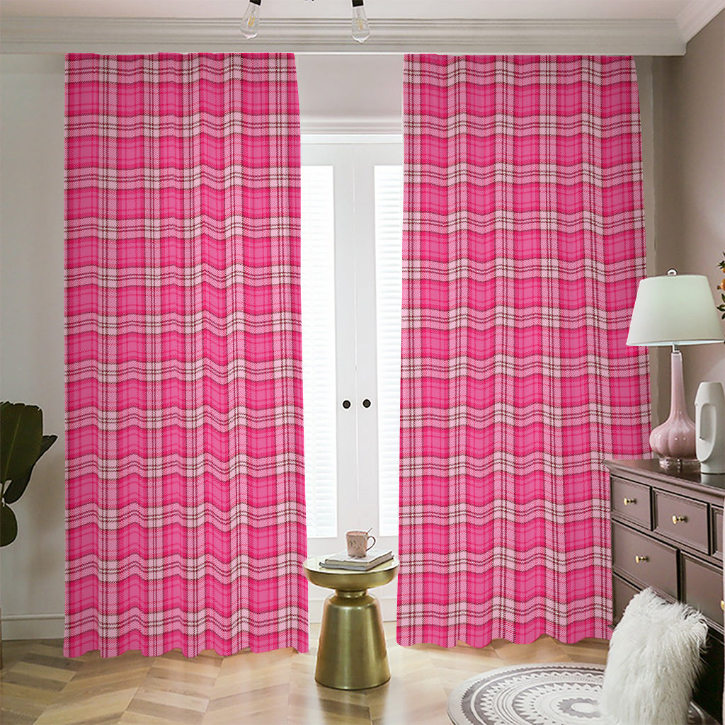 Pink And White Tartan Pattern Print Blackout Pencil Pleat Curtains