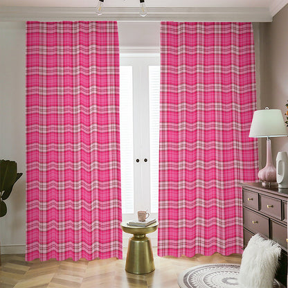 Pink And White Tartan Pattern Print Blackout Pencil Pleat Curtains