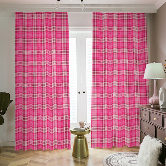 Pink And White Tartan Pattern Print Blackout Pencil Pleat Curtains