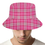 Pink And White Tartan Pattern Print Bucket Hat
