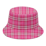 Pink And White Tartan Pattern Print Bucket Hat