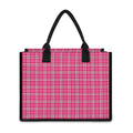 Pink And White Tartan Pattern Print Canvas Tote Bag