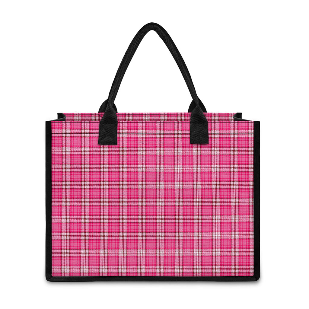 Pink And White Tartan Pattern Print Canvas Tote Bag