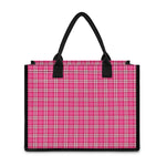 Pink And White Tartan Pattern Print Canvas Tote Bag