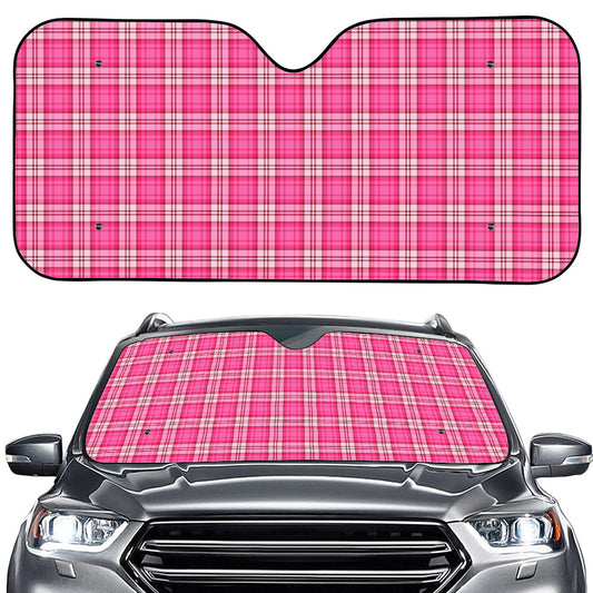 Pink And White Tartan Pattern Print Car Windshield Sun Shade