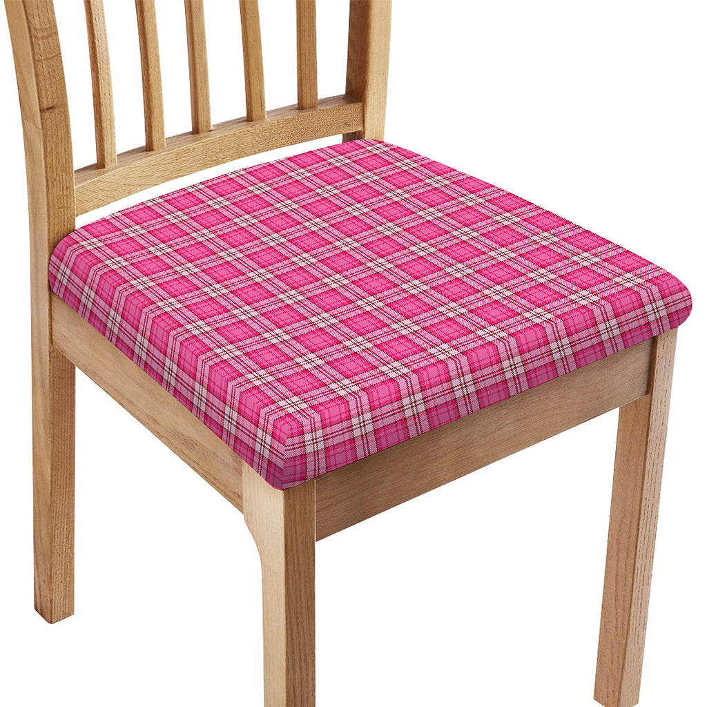Pink And White Tartan Pattern Print Chair Cushion Cover