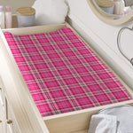 Pink And White Tartan Pattern Print Changing Pad Cover