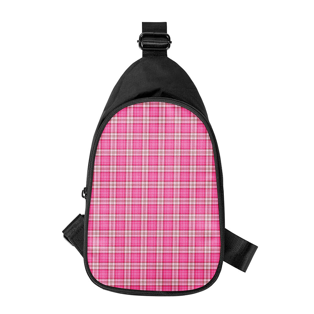 Pink And White Tartan Pattern Print Chest Bag