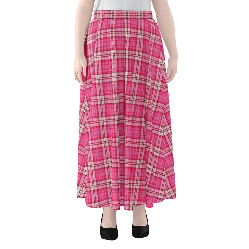 Pink And White Tartan Pattern Print Chiffon Maxi Skirt