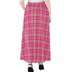 Pink And White Tartan Pattern Print Chiffon Maxi Skirt