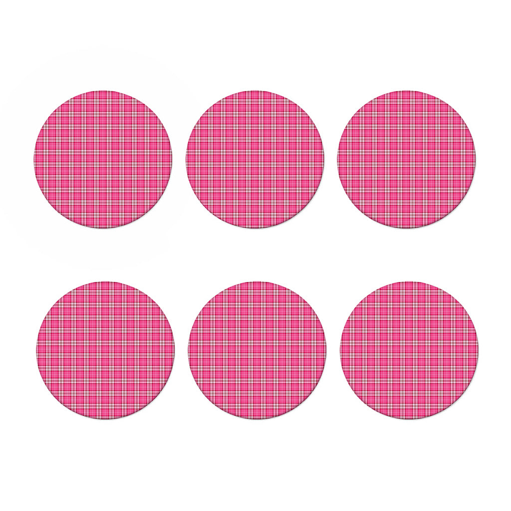 Pink And White Tartan Pattern Print Coaster Set