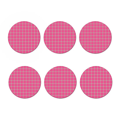 Pink And White Tartan Pattern Print Coaster Set