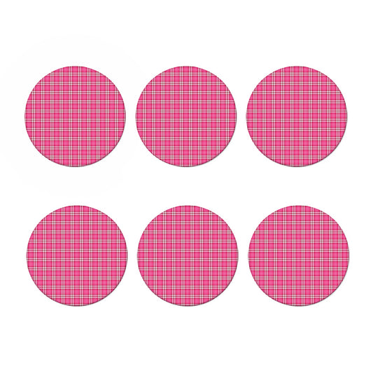 Pink And White Tartan Pattern Print Coaster Set