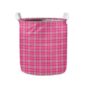 Pink And White Tartan Pattern Print Collapsible Laundry Basket