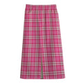 Pink And White Tartan Pattern Print Cotton Front Slit Maxi Skirt