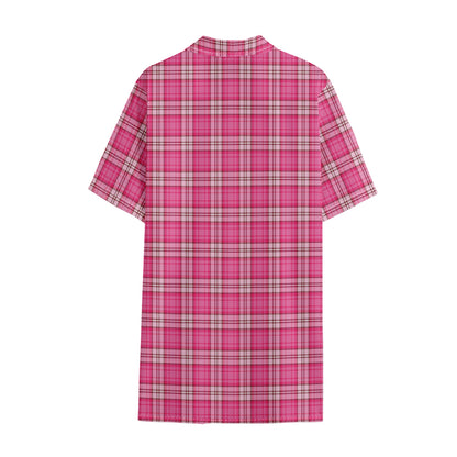 Pink And White Tartan Pattern Print Cotton Hawaiian Shirt