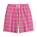 Pink And White Tartan Pattern Print Cotton Shorts