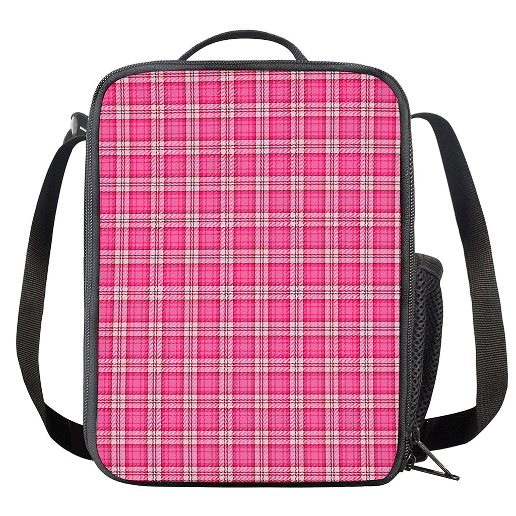 Pink And White Tartan Pattern Print Crossbody Lunch Bag
