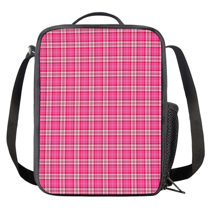 Pink And White Tartan Pattern Print Crossbody Lunch Bag