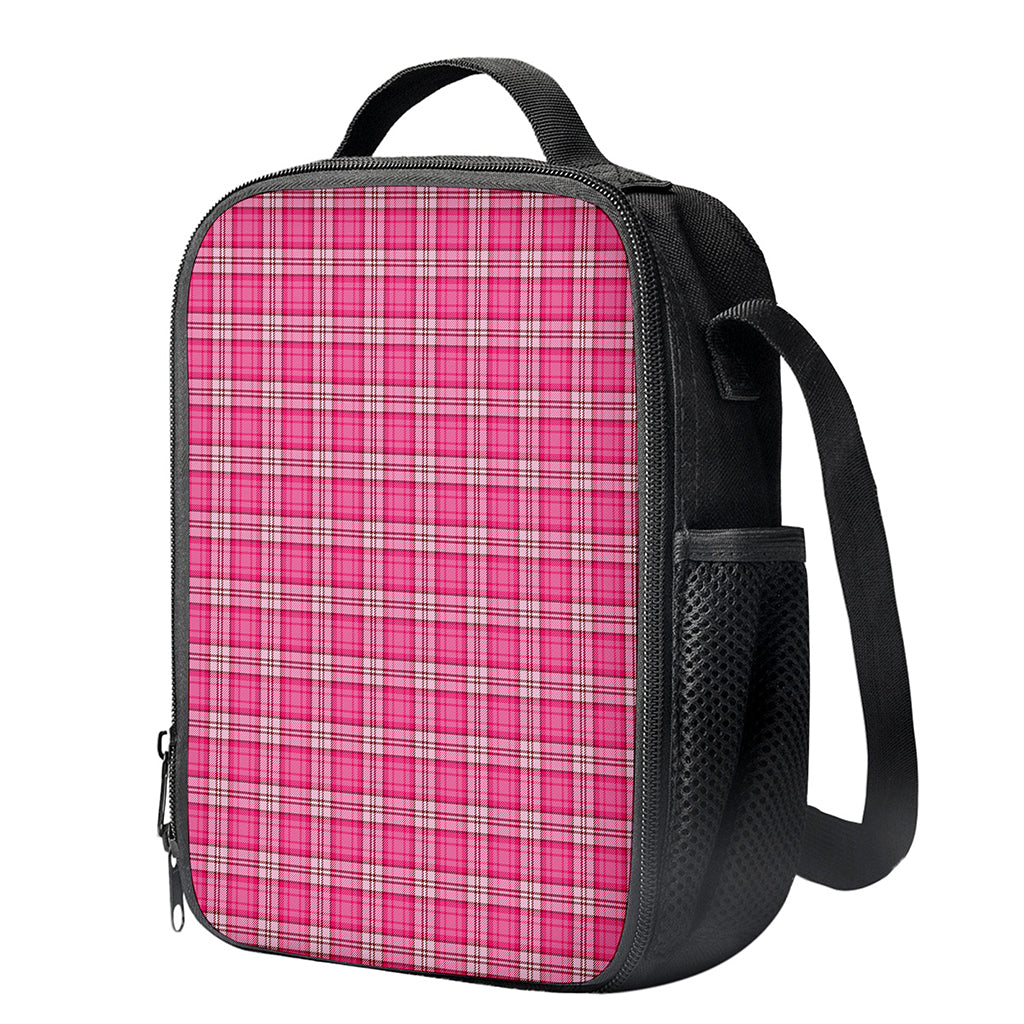 Pink And White Tartan Pattern Print Crossbody Lunch Bag