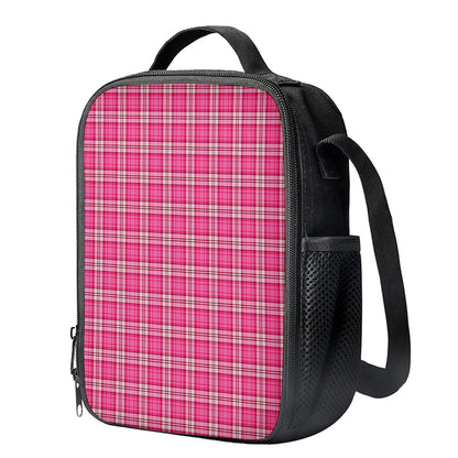 Pink And White Tartan Pattern Print Crossbody Lunch Bag