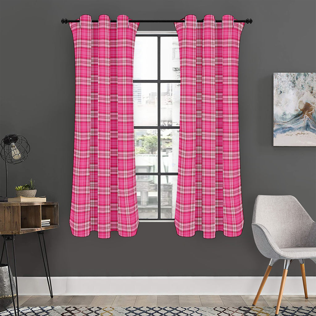 Pink And White Tartan Pattern Print Curtain