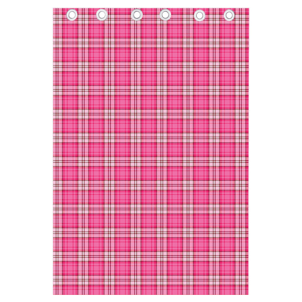 Pink And White Tartan Pattern Print Curtain