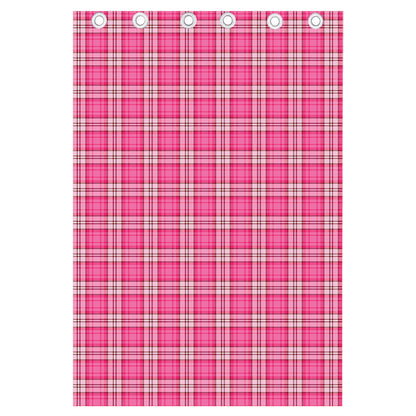 Pink And White Tartan Pattern Print Curtain
