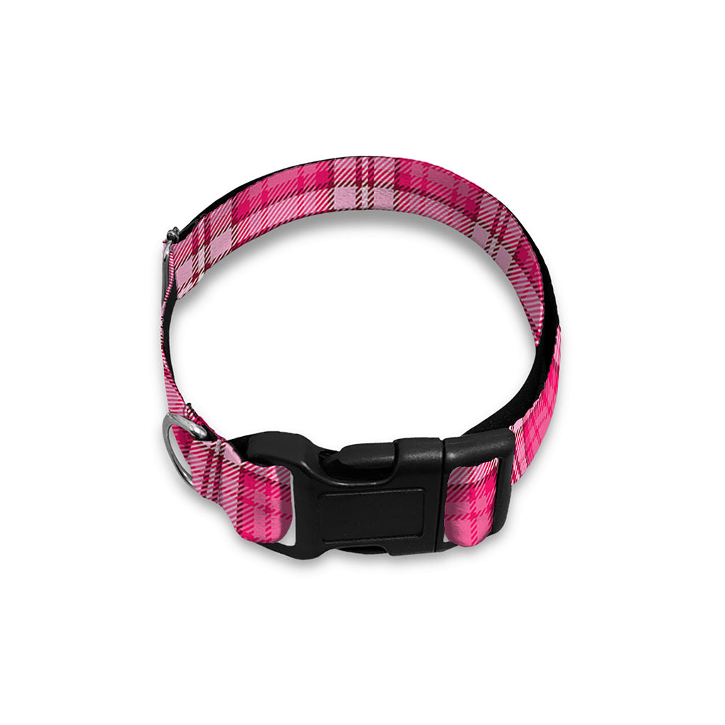Pink And White Tartan Pattern Print Dog Collar
