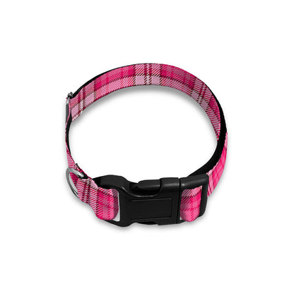 Pink And White Tartan Pattern Print Dog Collar