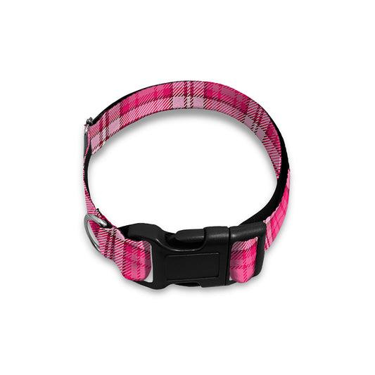 Pink And White Tartan Pattern Print Dog Collar