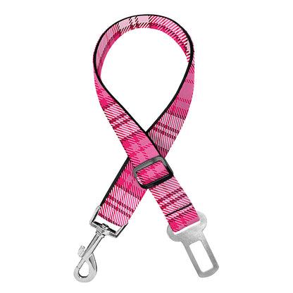 Pink And White Tartan Pattern Print Dog Seat Belt