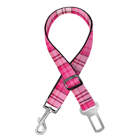 Pink And White Tartan Pattern Print Dog Seat Belt