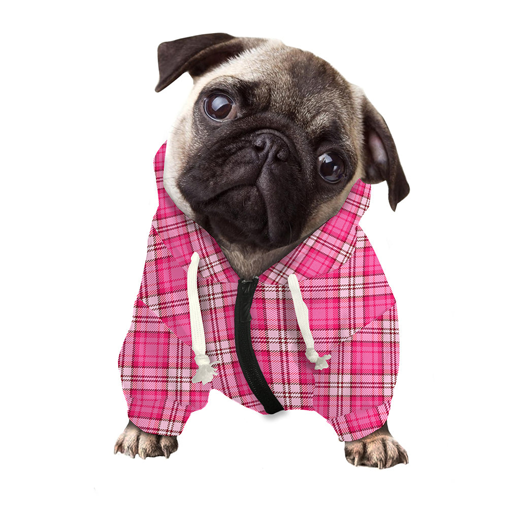Pink And White Tartan Pattern Print Dog Zip Up Hoodie