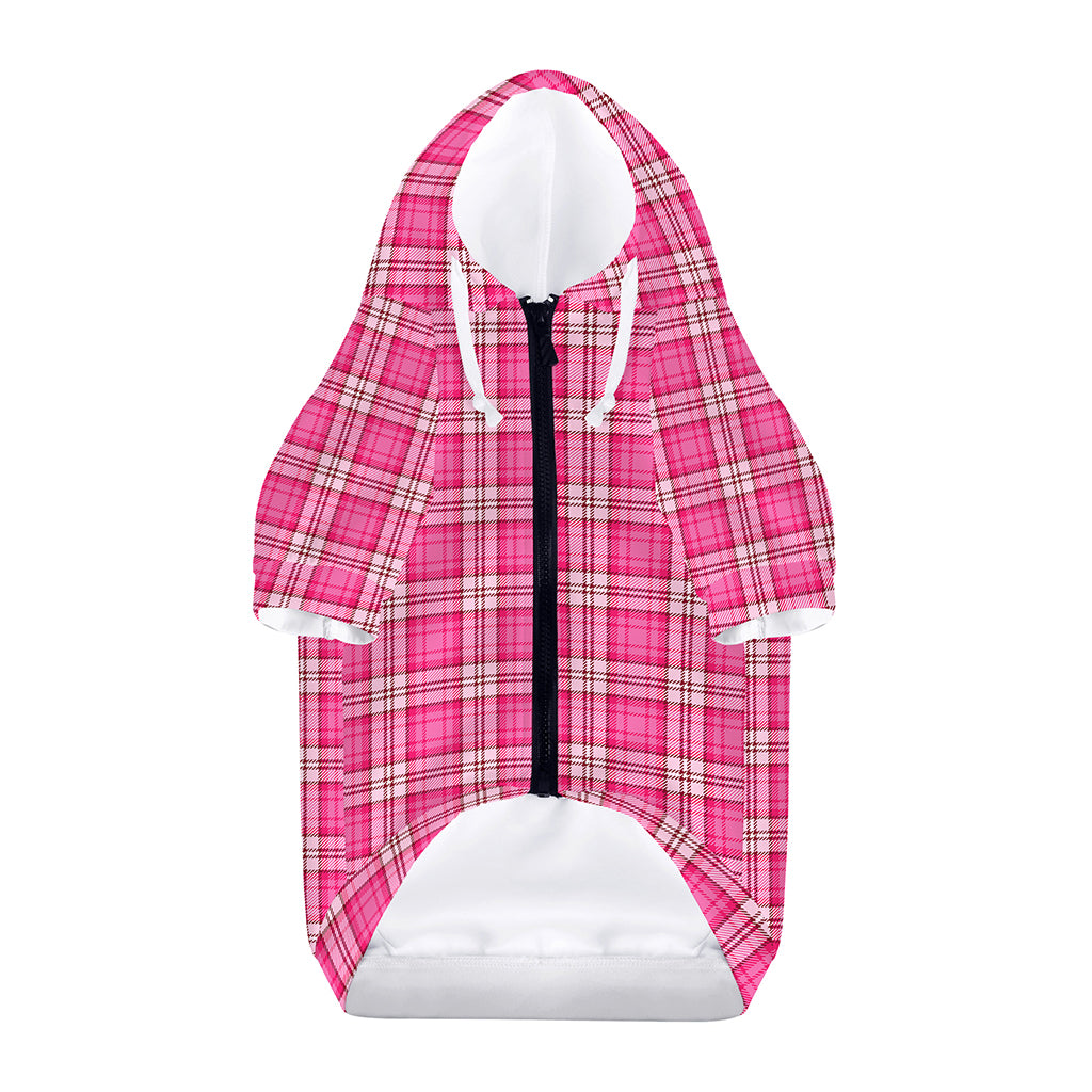 Pink And White Tartan Pattern Print Dog Zip Up Hoodie