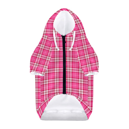 Pink And White Tartan Pattern Print Dog Zip Up Hoodie