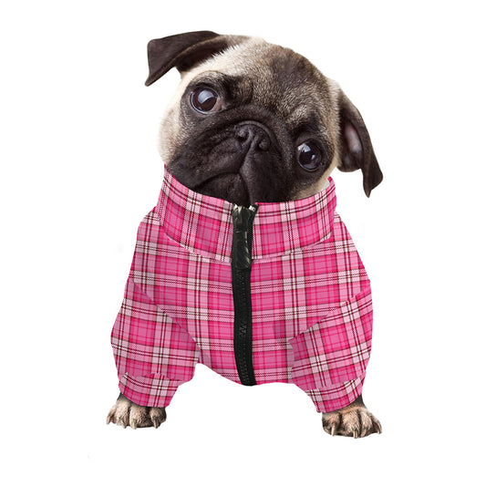 Pink And White Tartan Pattern Print Dog Zip Up Jacket
