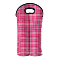 Pink And White Tartan Pattern Print Double Neoprene Wine Tote