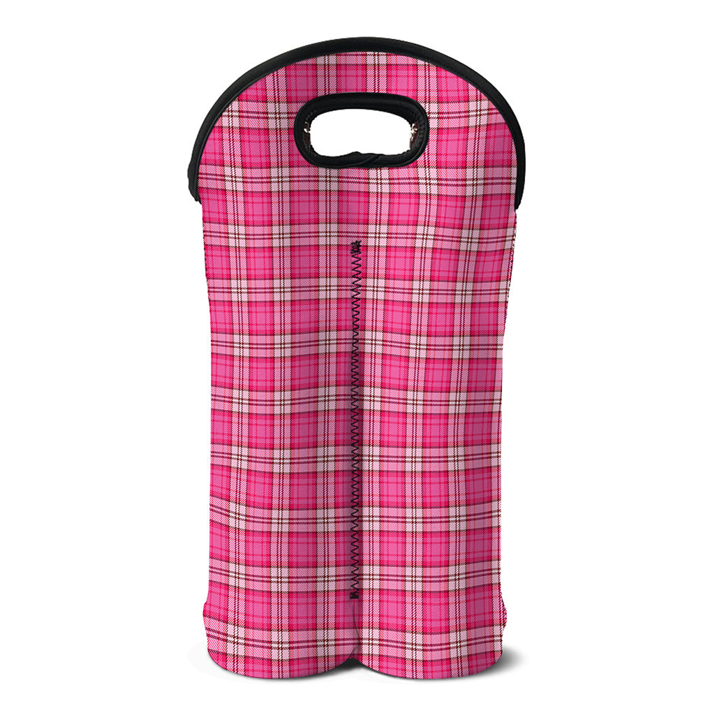 Pink And White Tartan Pattern Print Double Neoprene Wine Tote