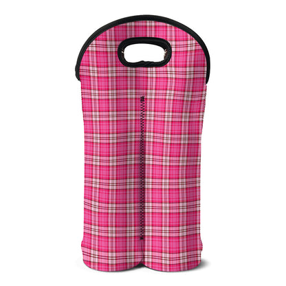 Pink And White Tartan Pattern Print Double Neoprene Wine Tote