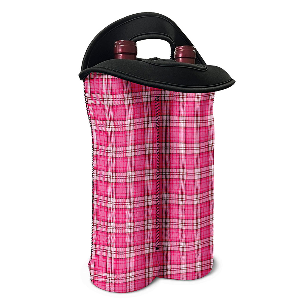Pink And White Tartan Pattern Print Double Neoprene Wine Tote
