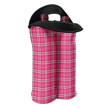 Pink And White Tartan Pattern Print Double Neoprene Wine Tote