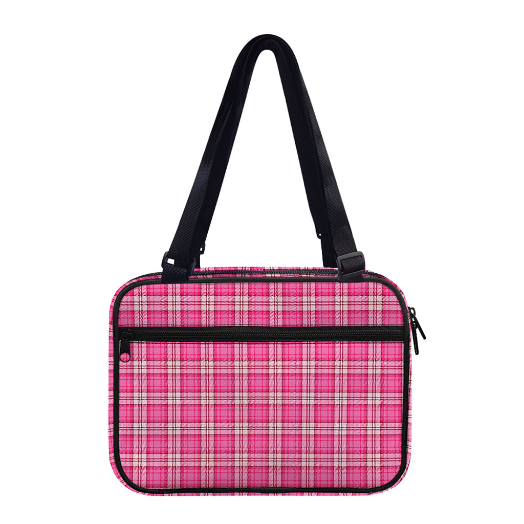 Pink And White Tartan Pattern Print Double Strap Bible Bag