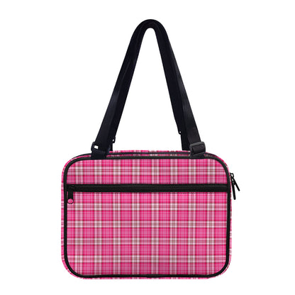 Pink And White Tartan Pattern Print Double Strap Bible Bag