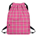 Pink And White Tartan Pattern Print Drawstring Backpack
