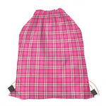 Pink And White Tartan Pattern Print Drawstring Bag