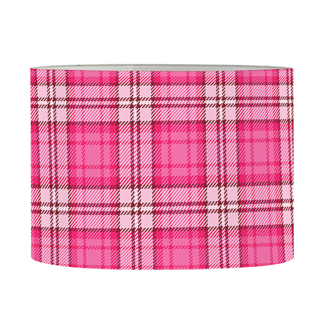 Pink And White Tartan Pattern Print Drum Lamp Shade