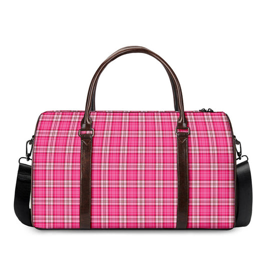 Pink And White Tartan Pattern Print Duffle Bag