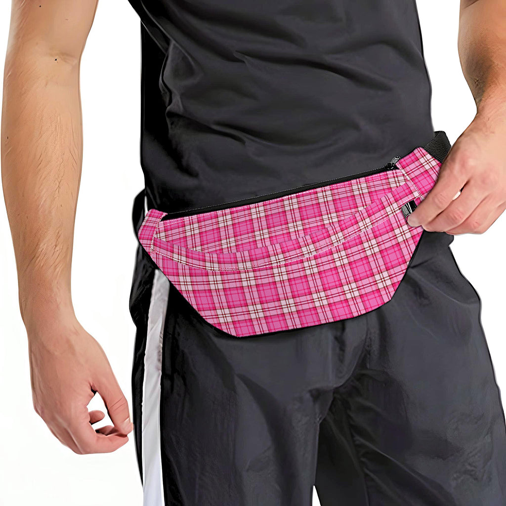 Pink And White Tartan Pattern Print Fanny Pack