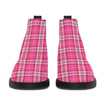 Pink And White Tartan Pattern Print Flat Ankle Boots